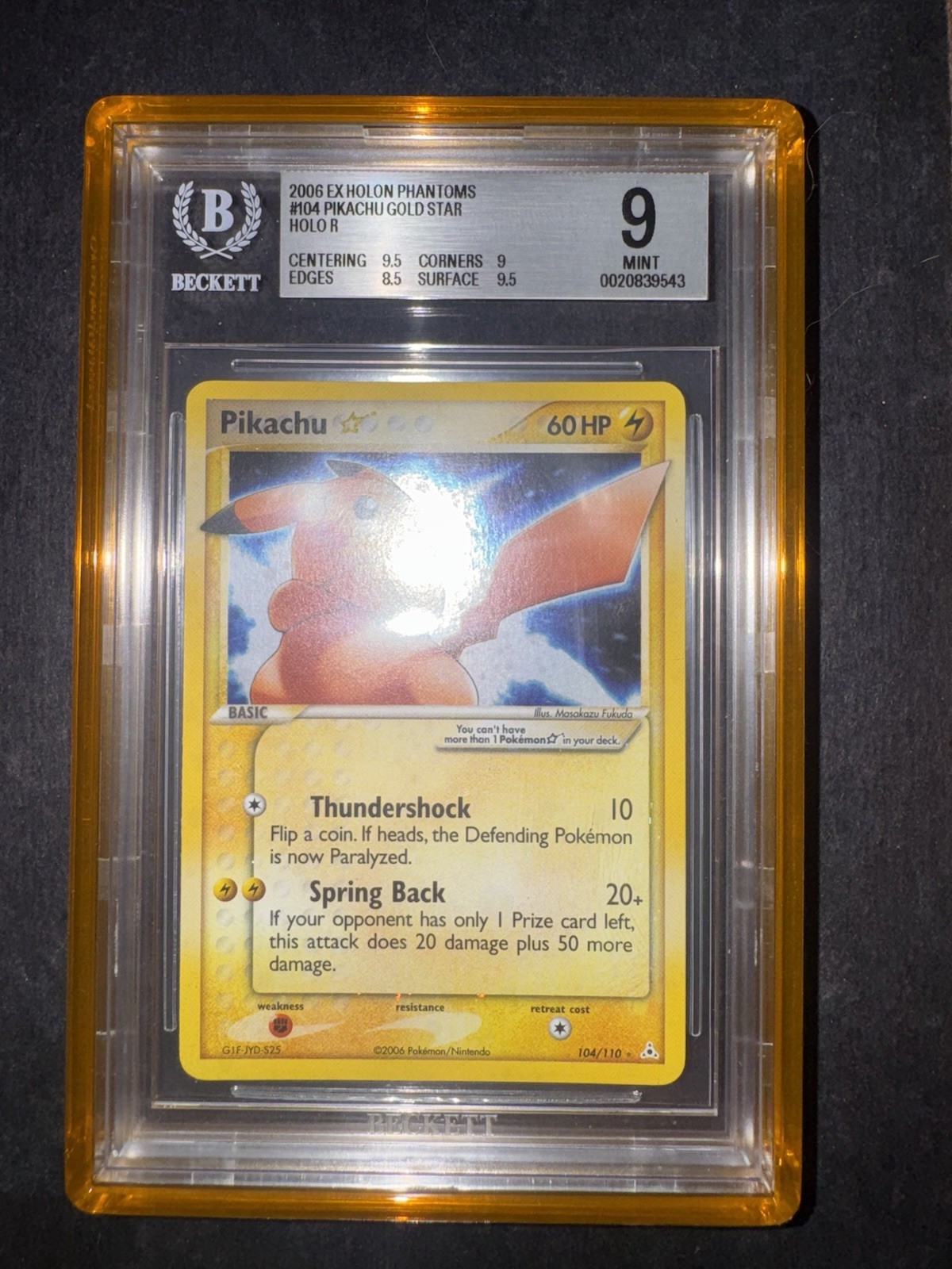 Pokemon Pikachu Gold Star 104/110 EX Holon Phantoms ENG BGS 9 MINT NEW CERT 