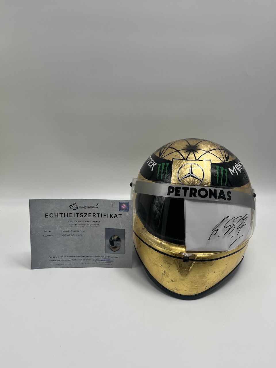 Michael Schumacher Formula 1 Helmet Gold Signature & COA 1:1 Michael Schumacher Formula 1 Helmet Gold Signature & COA 1:1