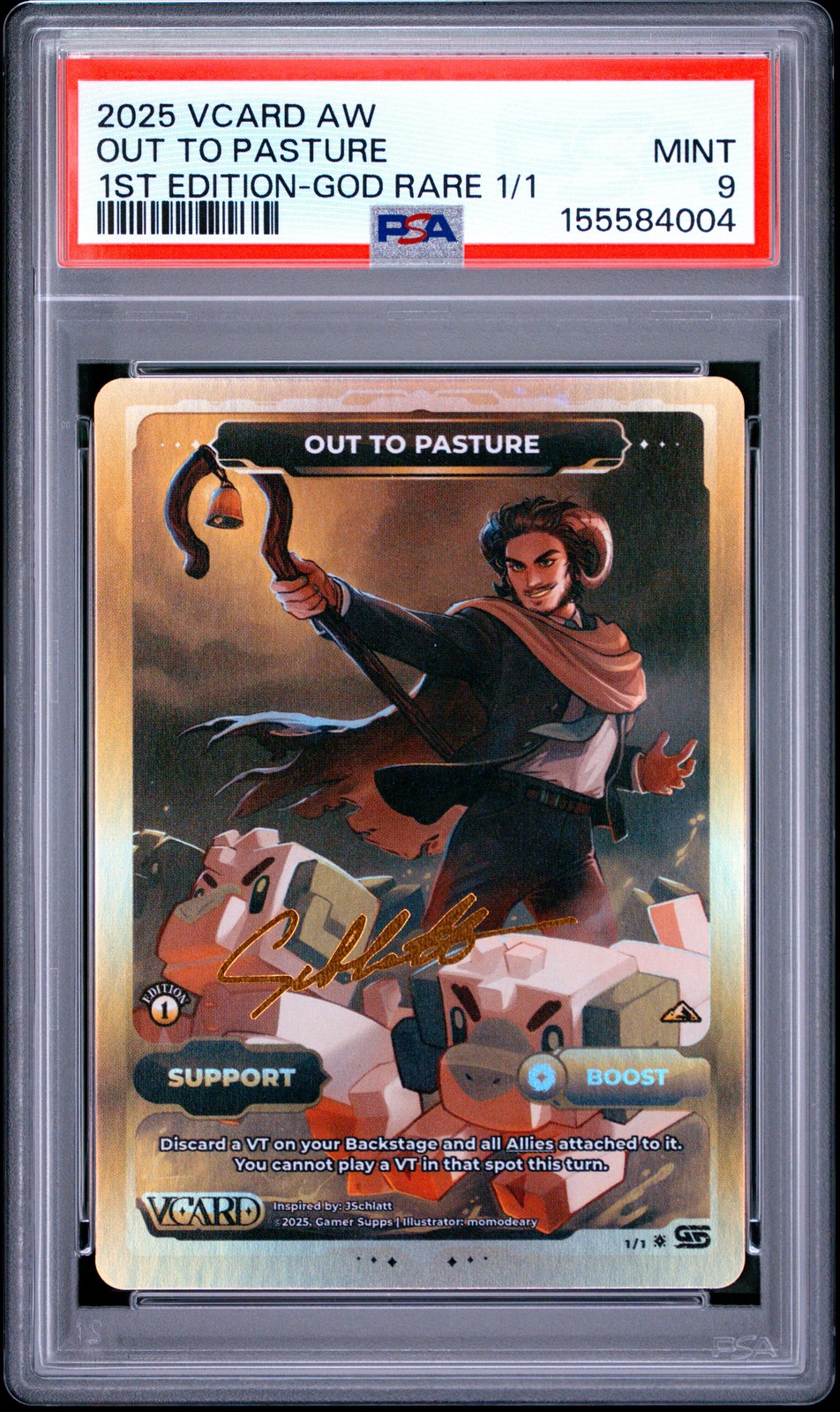 2025 VCARD AWAKENED WORLDS 1ST EDITION-GOD RARE 1/1 OUT TO PASTURE 1/1 PSA 9