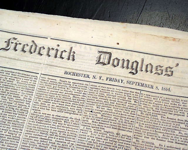 Rare 1854 FREDERICK DOUGLASS' NEWSPAPER Post North Star Slavery Slaves Abolition