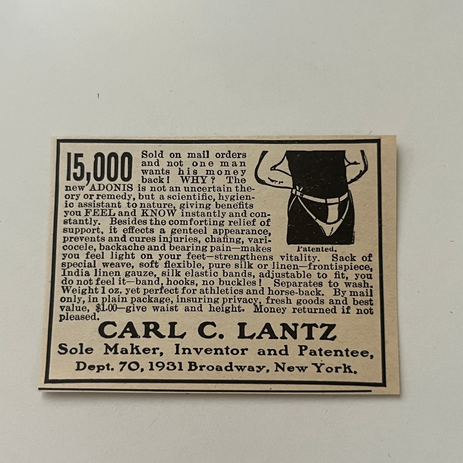 Carl C Lantz Sole Maker Inventor & Patentee New Adonis NY 1902 Clipping SAI4-S55 Carl C Lantz Sole Maker Inventor & Patentee New Adonis NY 1902 Clipping SAI4-S55
