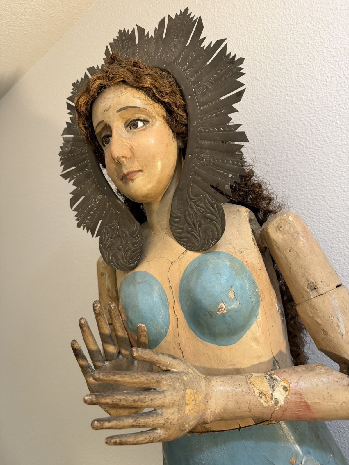 19THc SPANISH COLONIAL CARVED WOOD SANTOS DE VESTIR OF VIRGIN MARY DOLOROSA 53\ 19THc SPANISH COLONIAL CARVED WOOD SANTOS DE VESTIR OF VIRGIN MARY DOLOROSA 53\