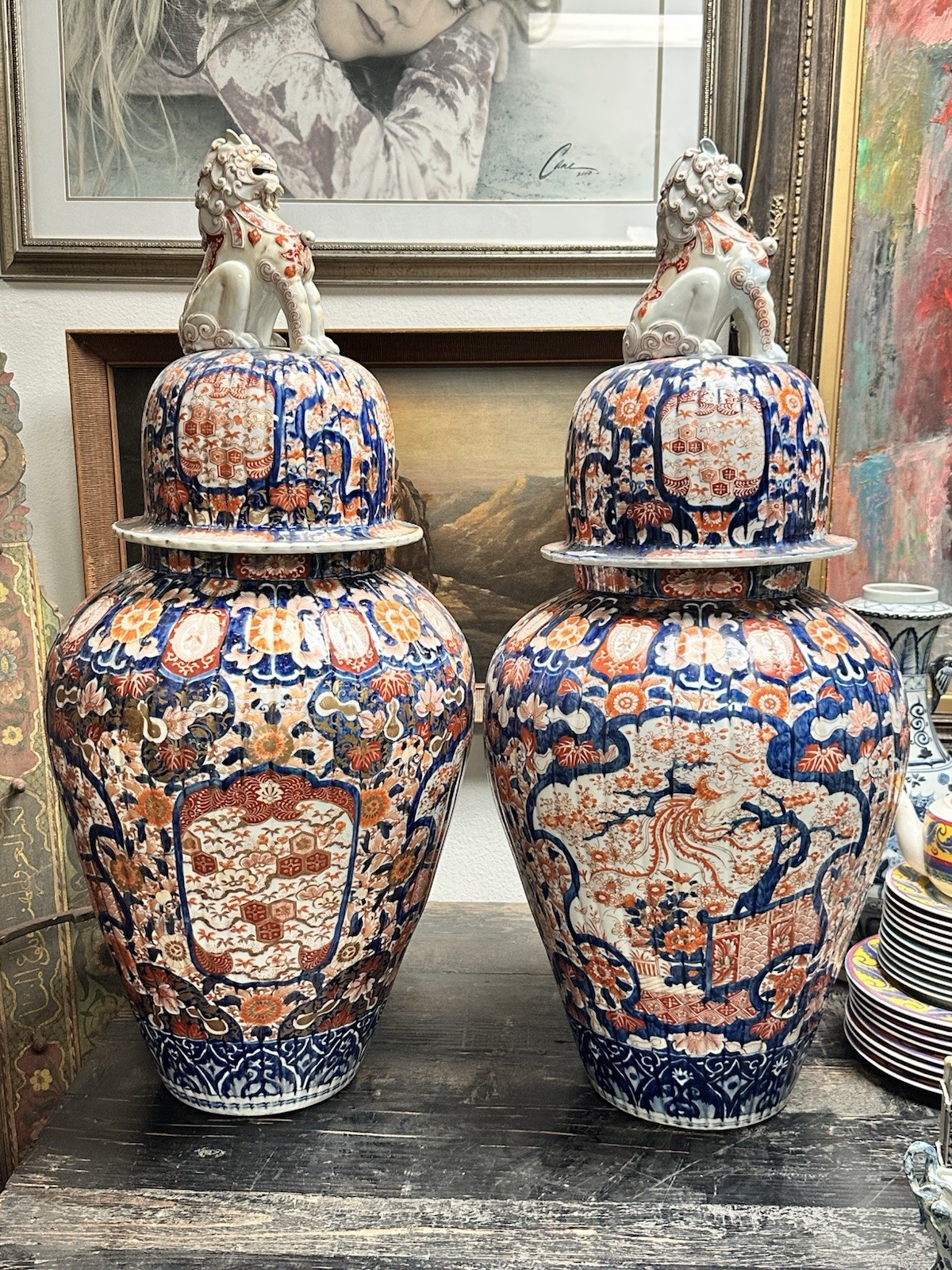 Antique Imari Porcelain Lidded Jars with Foo Dogs – Japan c.1880