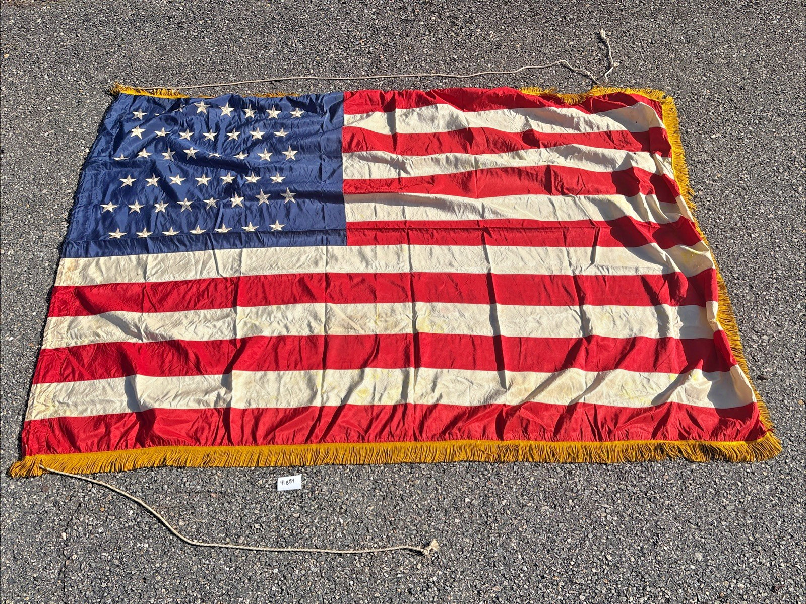RARE SAW WW1 WW2 45 Star US Flag 55”x81” Vintage Silk fringed America USA 41B84