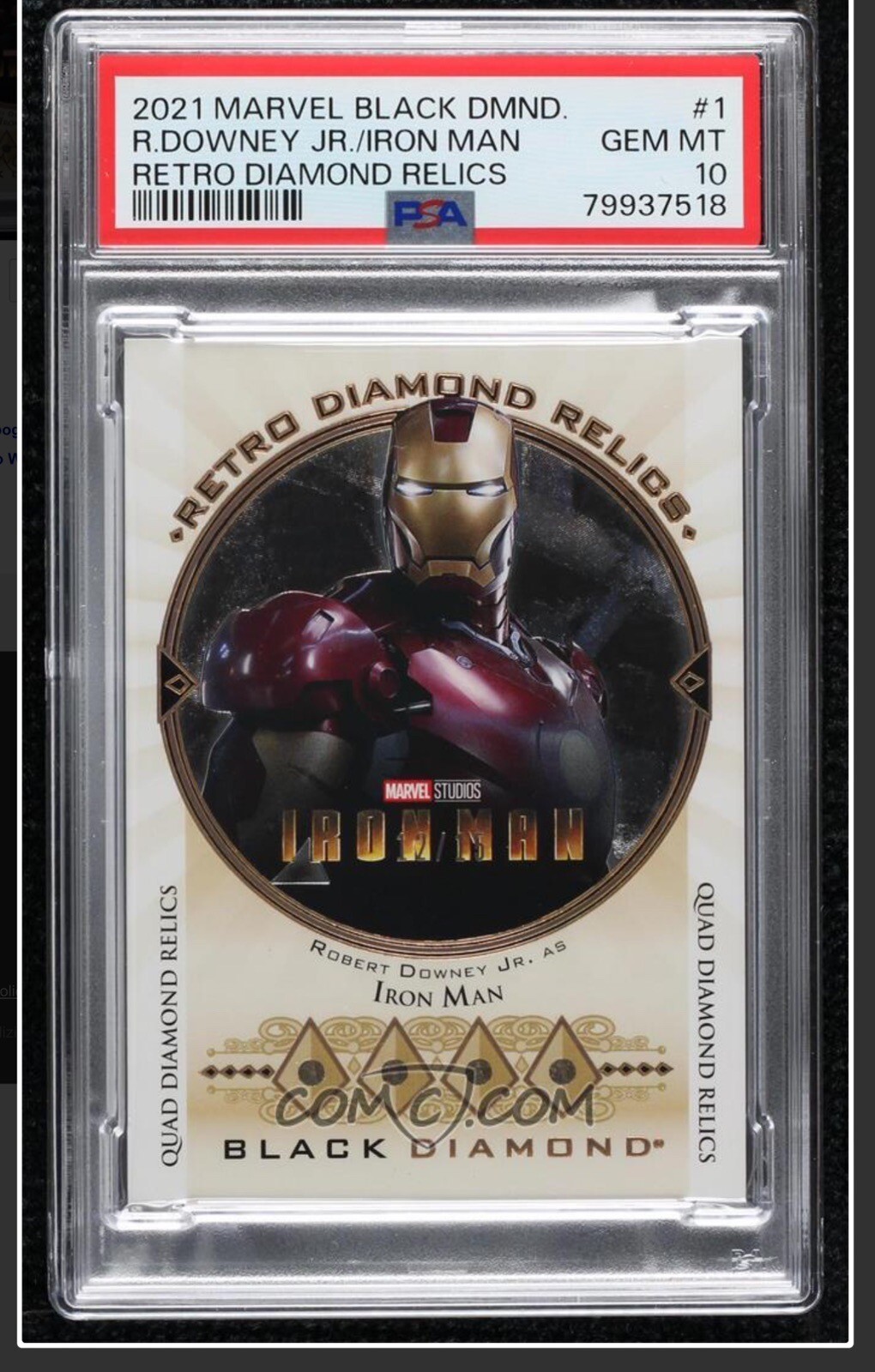 UD Marvel Black Diamond Robert Downey Jr Iron Man PSA 10 Retro Diamond Relic /15
