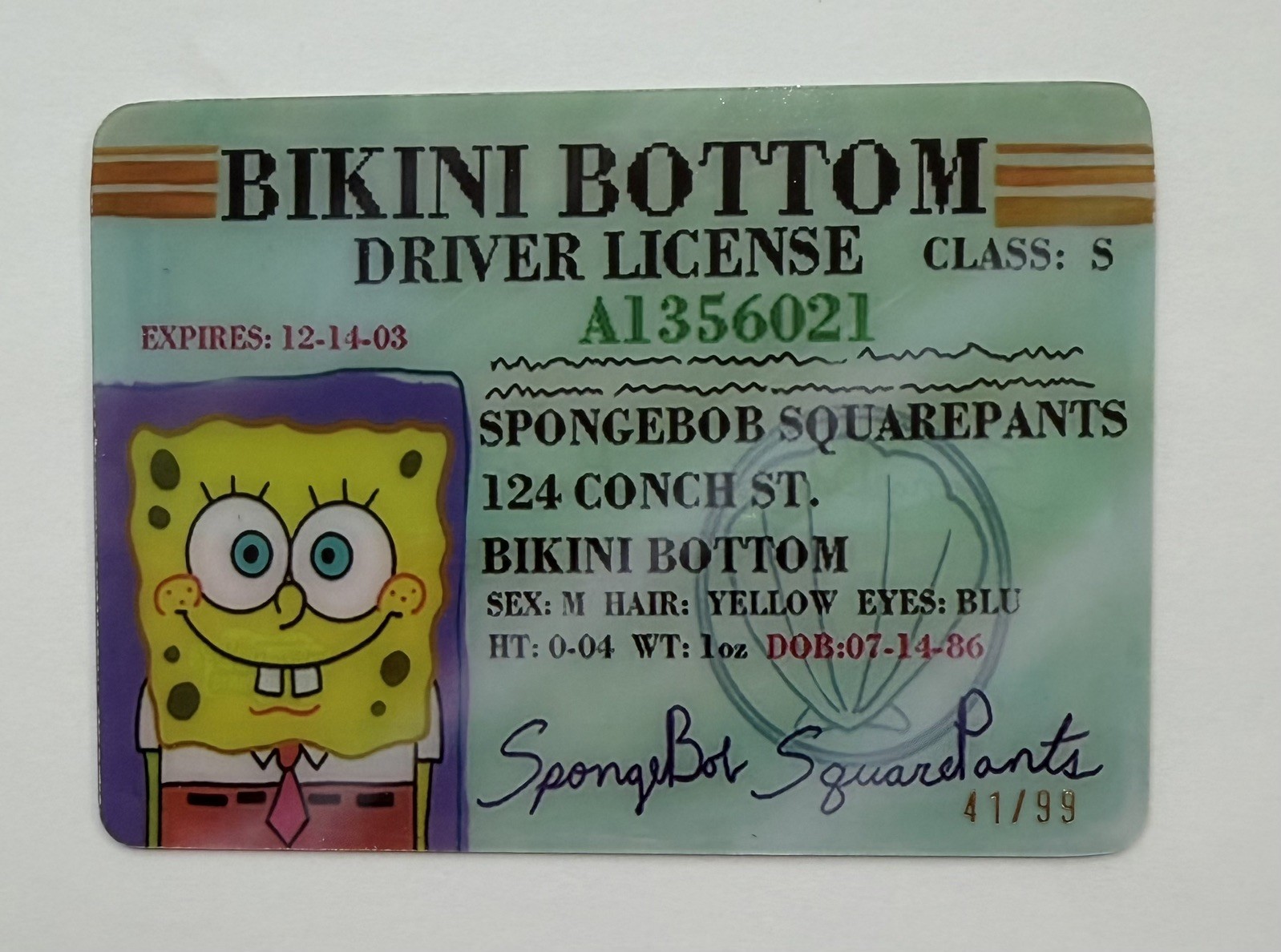 2025 Topps Chrome SpongeBob SquarePants Bikini Bottom Driver License SW-1 41/99 2025 Topps Chrome SpongeBob SquarePants Bikini Bottom Driver License SW-1 41/99