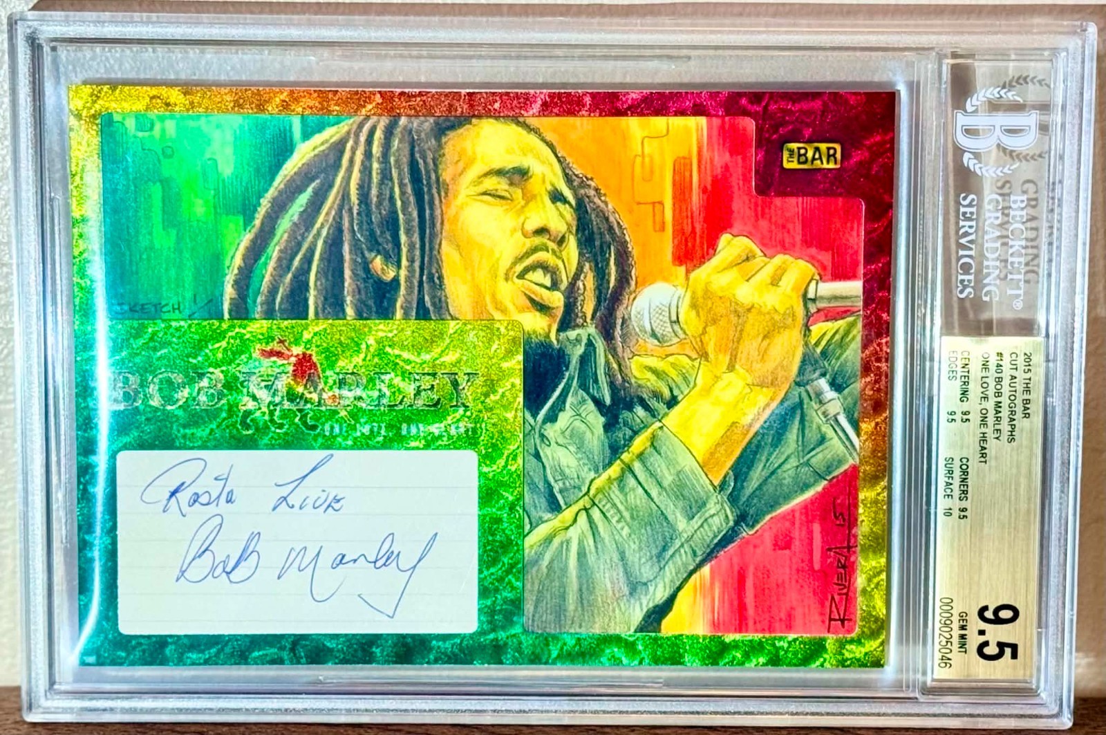RARE - BOB MARLEY Autographed Signed Inscription 2015 The Bar Sketch 1/1 BGS 9.5