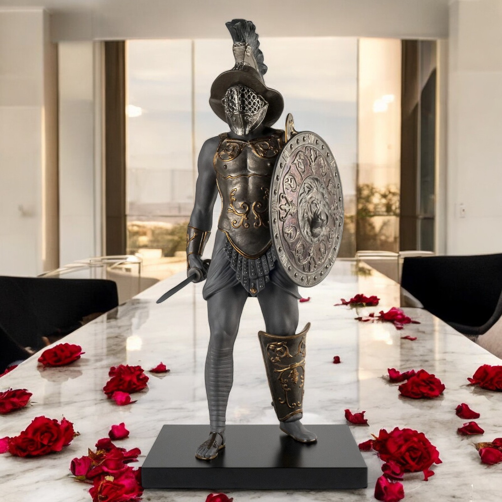 Lladró Gladiator Figurine  Black Porcelain Roman Warrior Sculpture 01009497