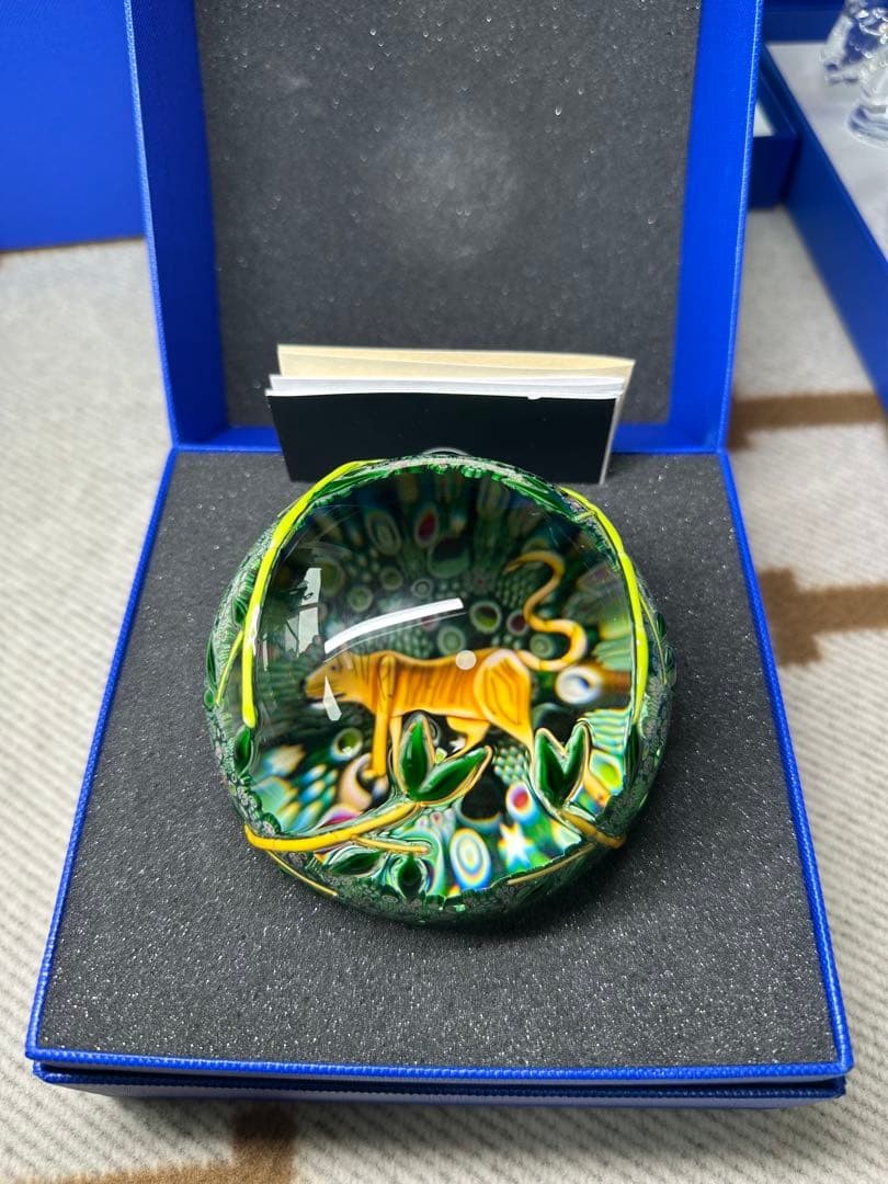 Saint Louis Tiger Paperweight Crystal Art Glass w/ Box New Unused