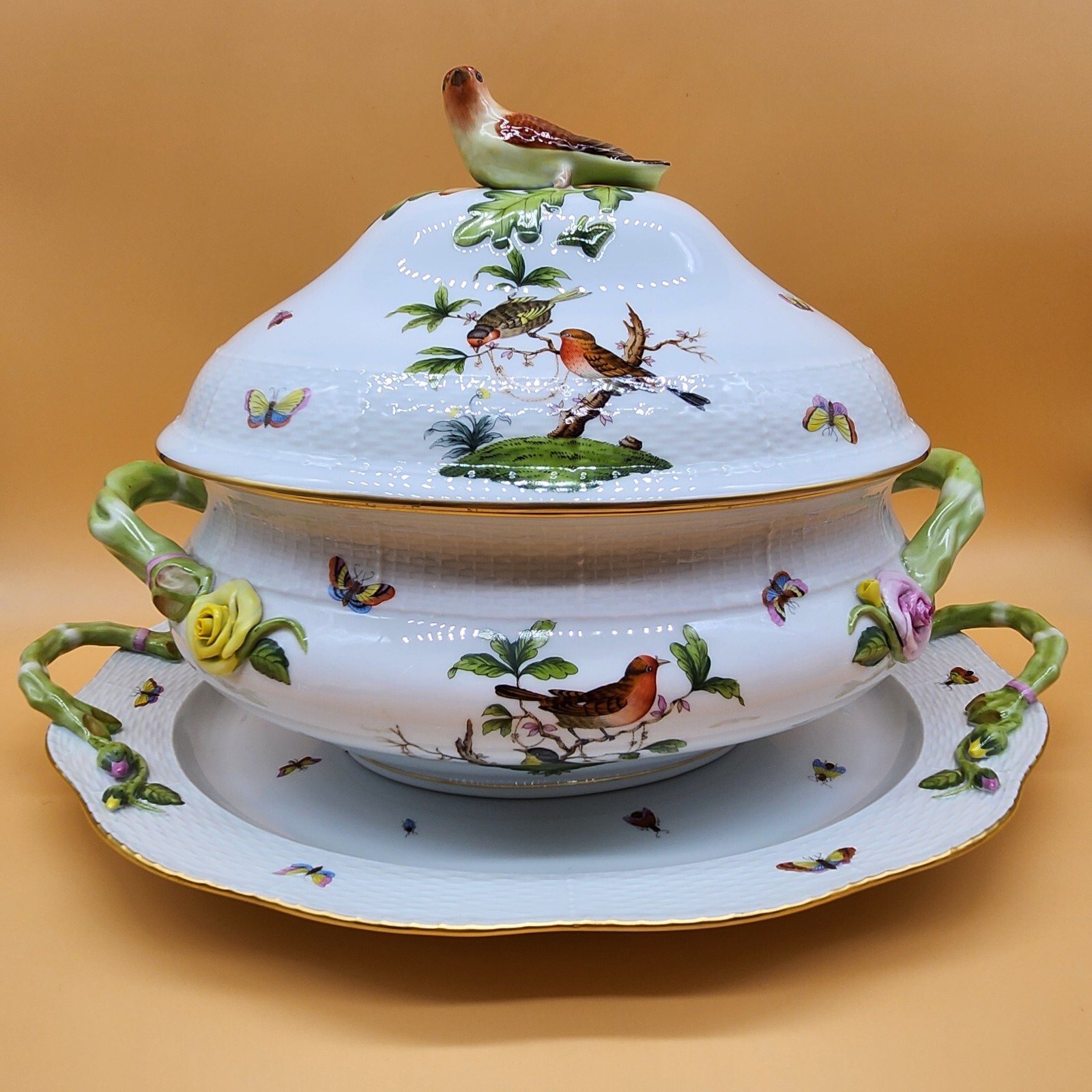 Rare Huge HEREND Rothschild Bird Set of 2, Tureen & Serving Platter 18 Rare Huge HEREND Rothschild Bird Set of 2, Tureen & Serving Platter 18