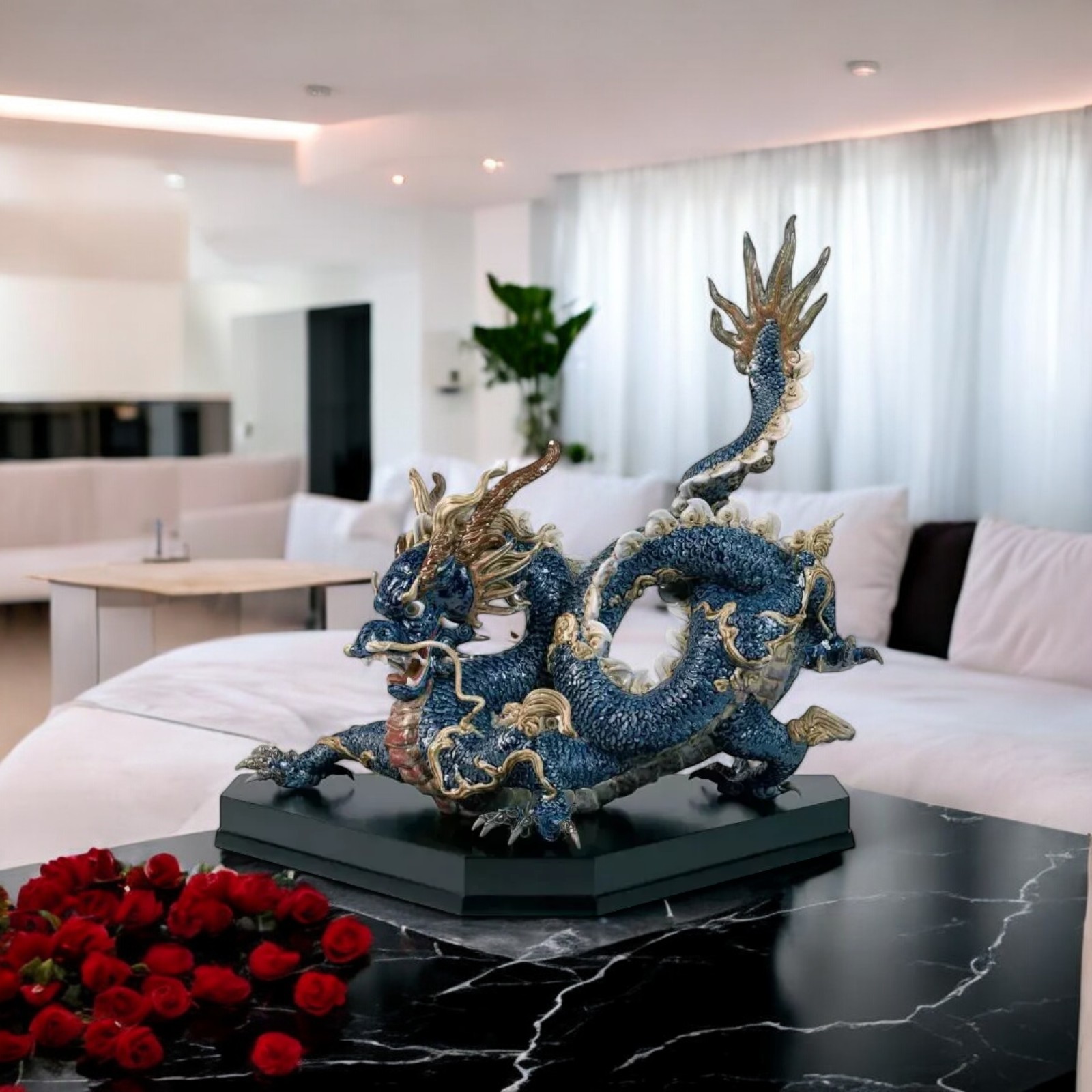 Lladro Great Dragon Sculpture - Blue Enamel Limited Edition 01001935 Lladro Great Dragon Sculpture - Blue Enamel Limited Edition 01001935