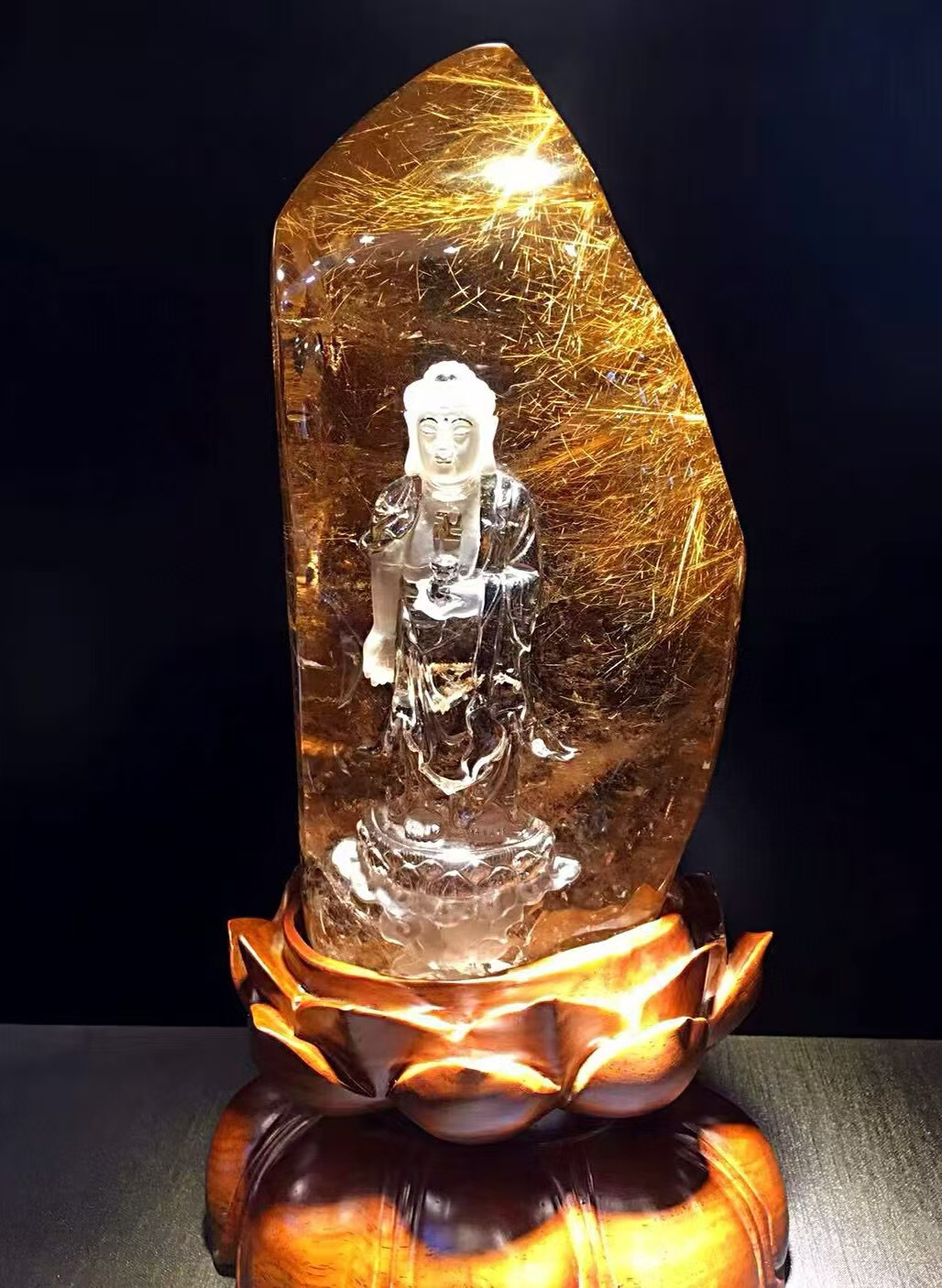 7.9LB Top Natural Rutilated Crystal Quartz Carved Buddha Office home Reiki decor