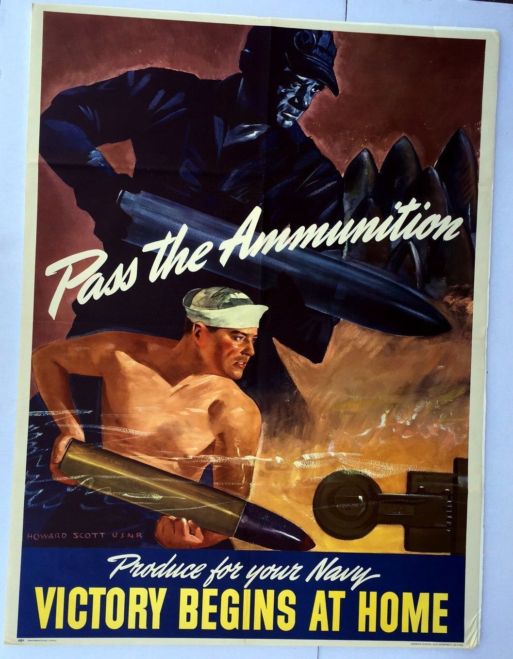 Authentic WWII 1940s Pass The Ammunition Victory Begins at Home Navy