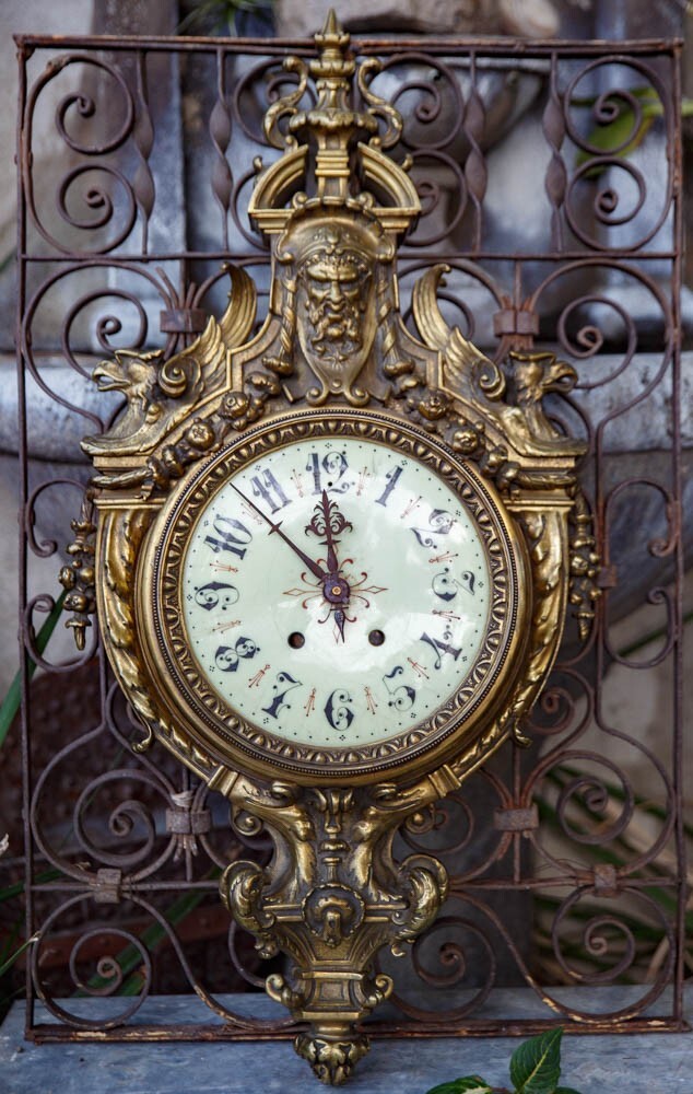 Rare French Gilt Bronze Louis XVI Neoclassic Cartel Clock Devil Satyr Style Rare French Gilt Bronze Louis XVI Neoclassic Cartel Clock Devil Satyr Style