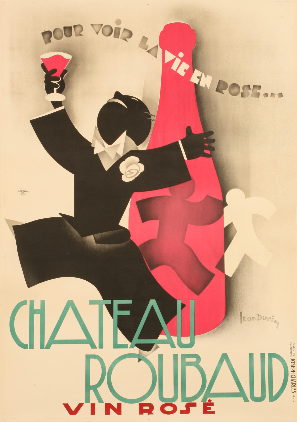Original Art Deco Poster, Leon Dupin, Chateau Roubaud Rosé Wine, Nîmes, 1931 Original Art Deco Poster, Leon Dupin, Chateau Roubaud Rosé Wine, Nîmes, 1931