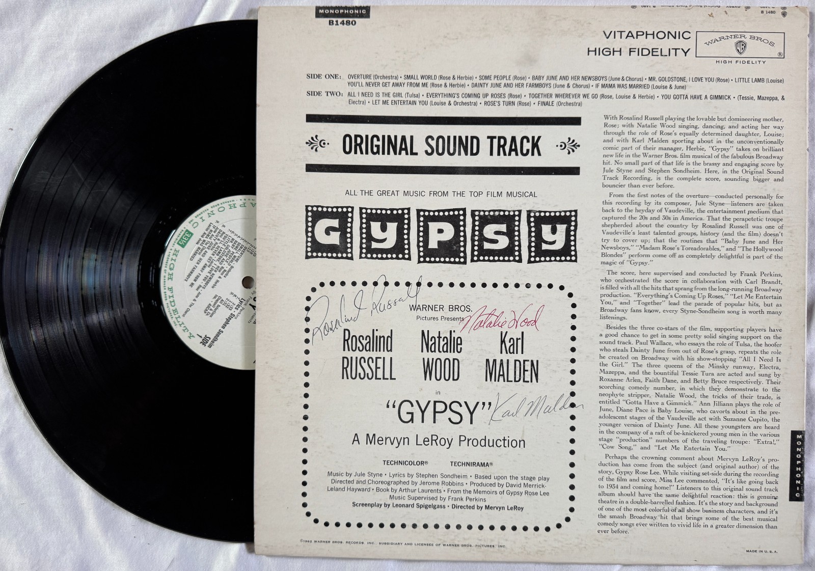 Natalie Wood, Rosalind Russell, Karl Malden - Signed Vintage Vinyl Backside Natalie Wood, Rosalind Russell, Karl Malden - Signed Vintage Vinyl Backside