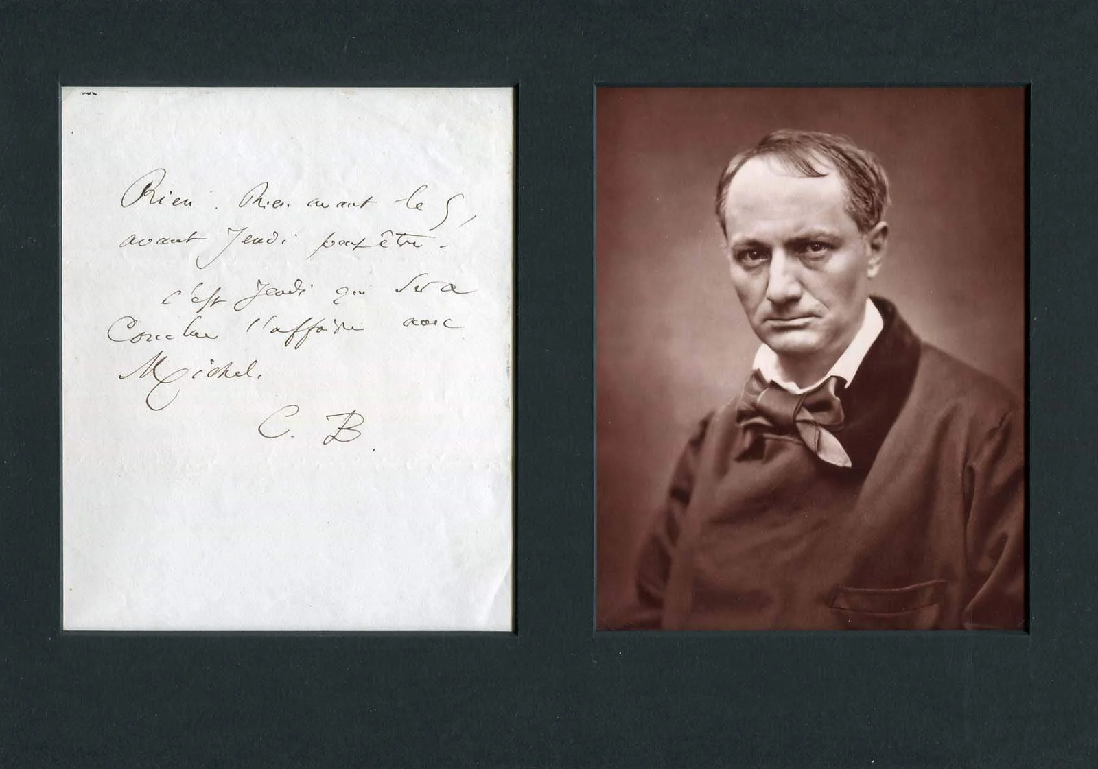 FRENCH POET Charles Baudelaire autograph, handwritten note signed & mounted FRENCH POET Charles Baudelaire autograph, handwritten note signed & mounted
