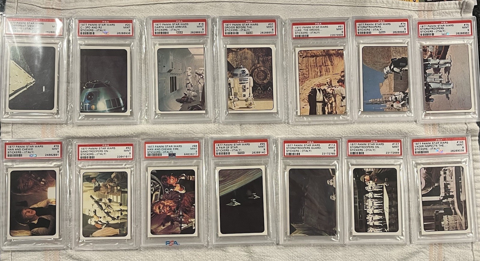 1977 Panini Star Wars High Grade PSA 68 Stickers 32 PSA 9, 30 PSA 8, 1 8.5, 5 7s