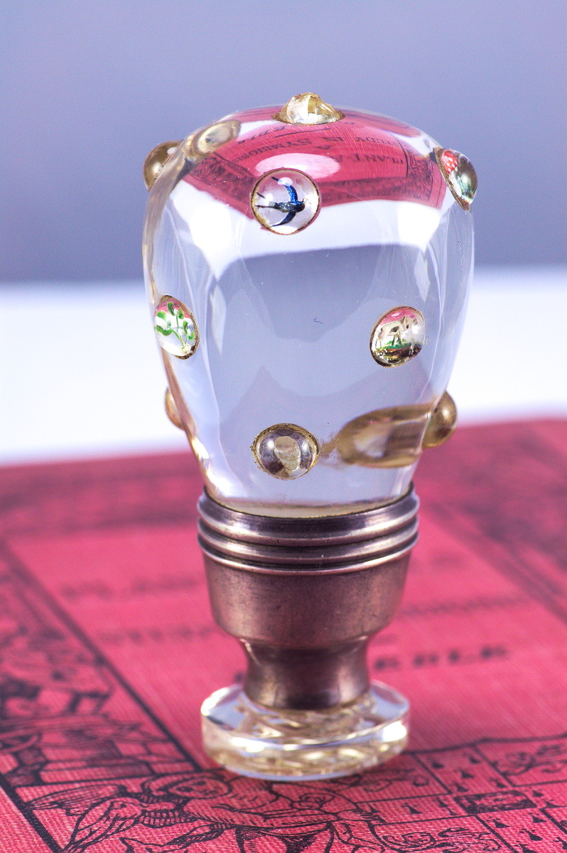 UNIQUE ANTIQUE ENGLISH ROCK CRYSTAL DESK SEAL w/ ESSEX CRYSTAL MINIATURES c1870