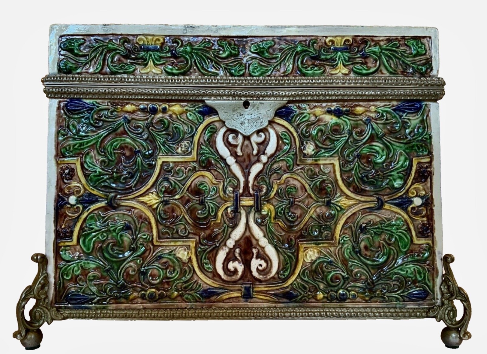 19thC Majolica Nasrid Style Palissy Lidded Box Casket / Thomas Sargent France 19thC Majolica Nasrid Style Palissy Lidded Box Casket / Thomas Sargent France