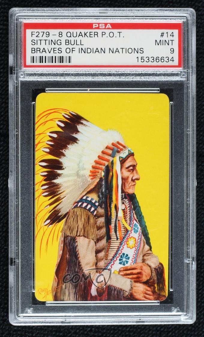 1956 Quaker Pack-O-Ten Braves of Indian Nations F279-8 Sitting Bull PSA 9 fm5 1956 Quaker Pack-O-Ten Braves of Indian Nations F279-8 Sitting Bull PSA 9 fm5