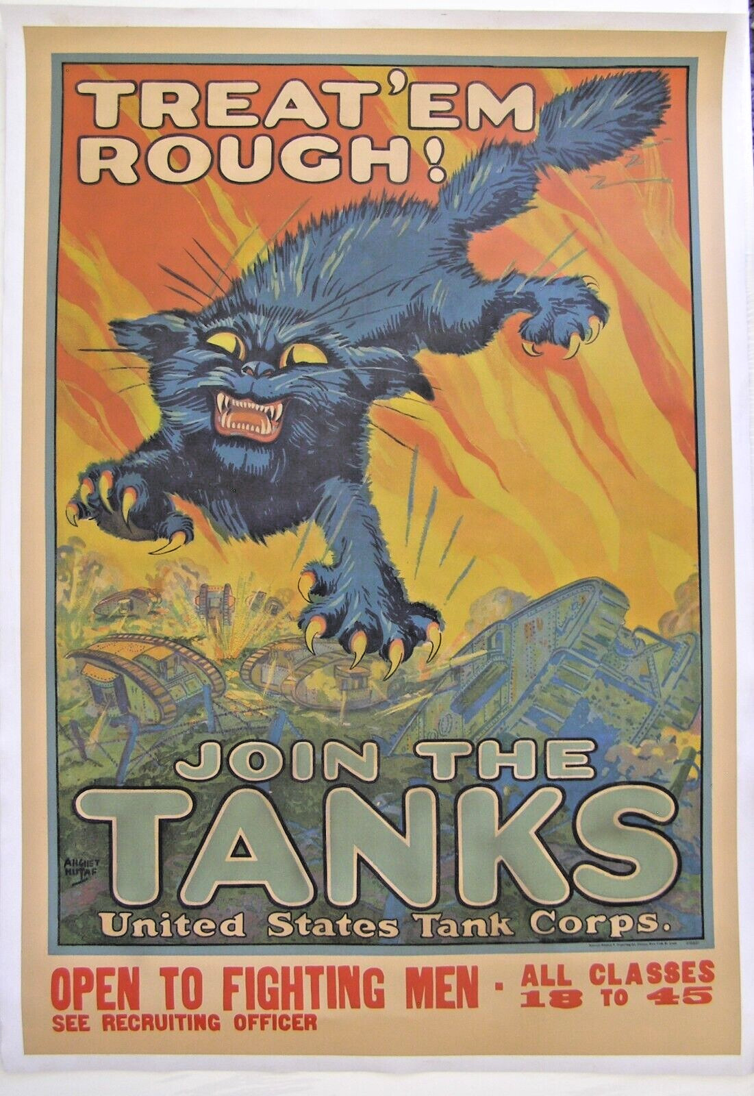 Treat 'em Rough, Join the Tanks - Original Poster by August William Hutaf, 1918