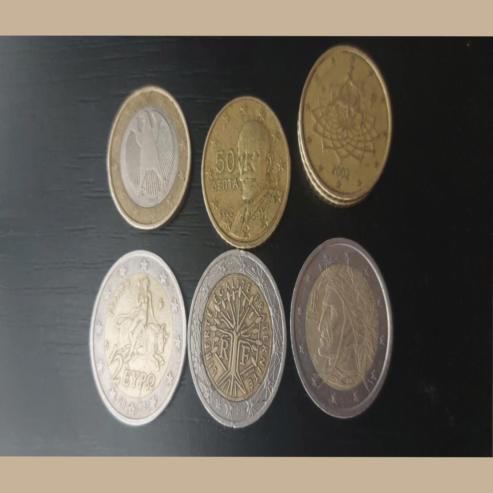 coin collection , 7 rare coins in gift box , 2 ,1 euro 50 cent rare 1999-2002 coin collection , 7 rare coins in gift box , 2 ,1 euro 50 cent rare 1999-2002