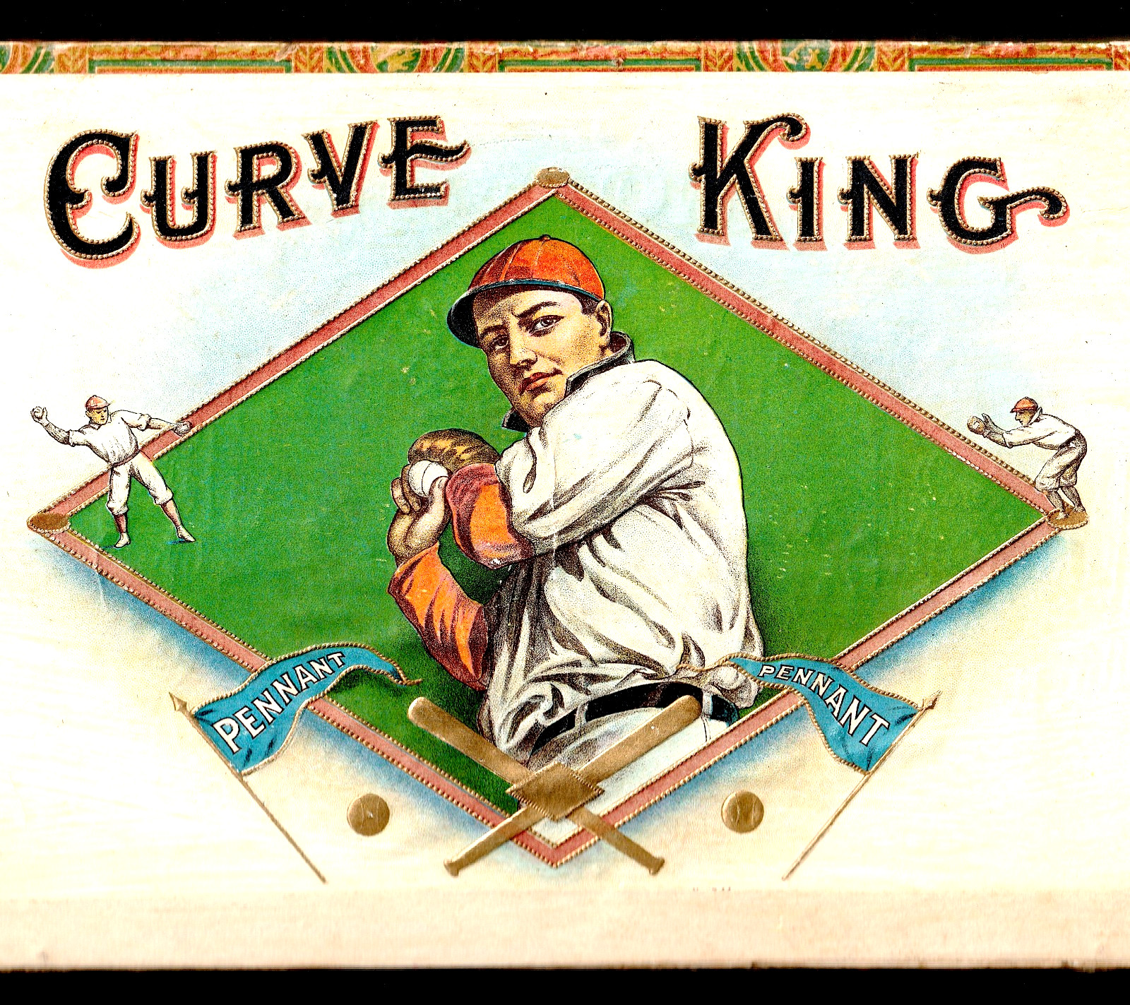RARE- 1909 MLB Christy Mathewson Baseball Curve King Cigar Box Label LID SR.L.Ck