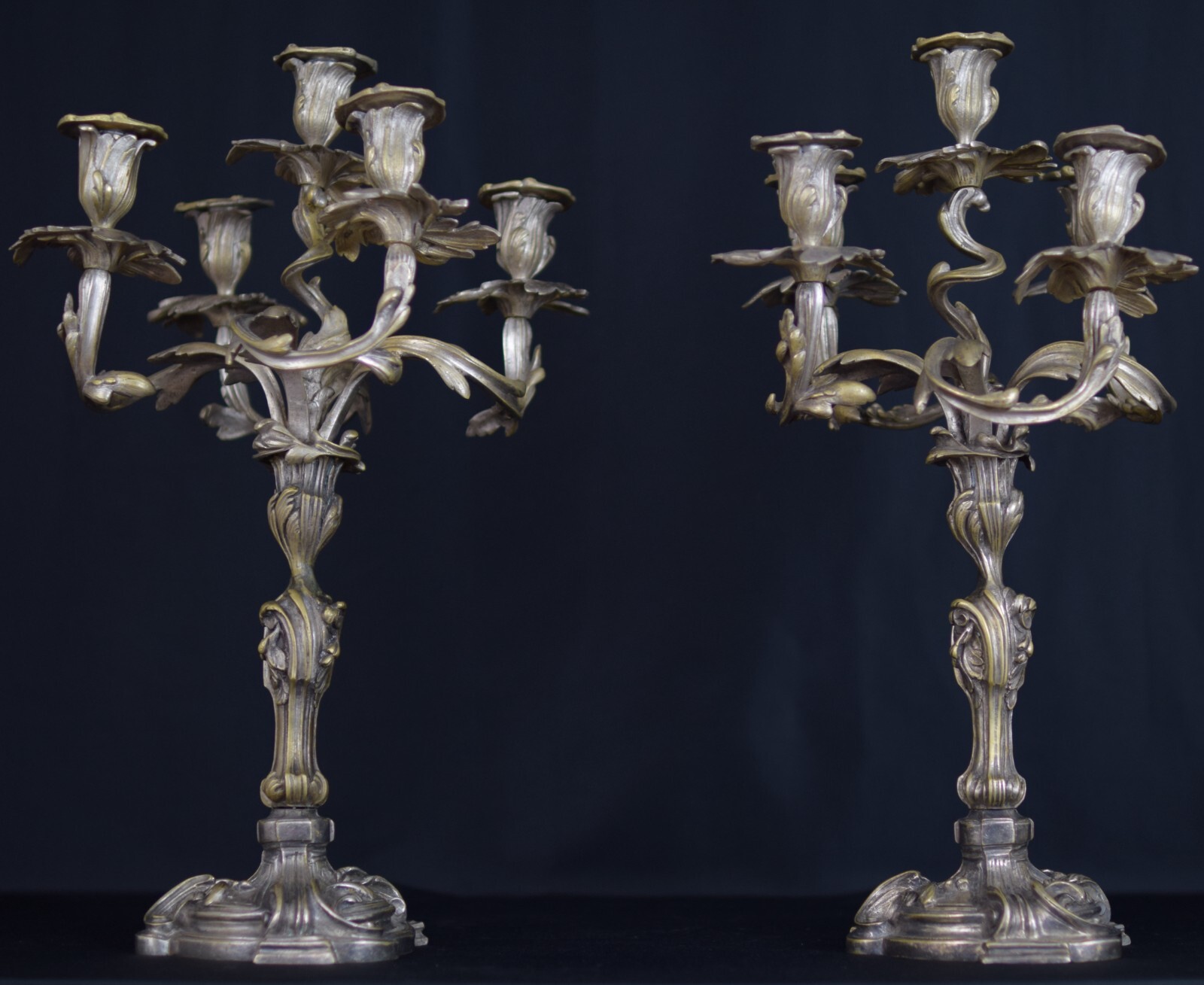 Candelabra Baroque Solid Silver Plated Bronze 1850