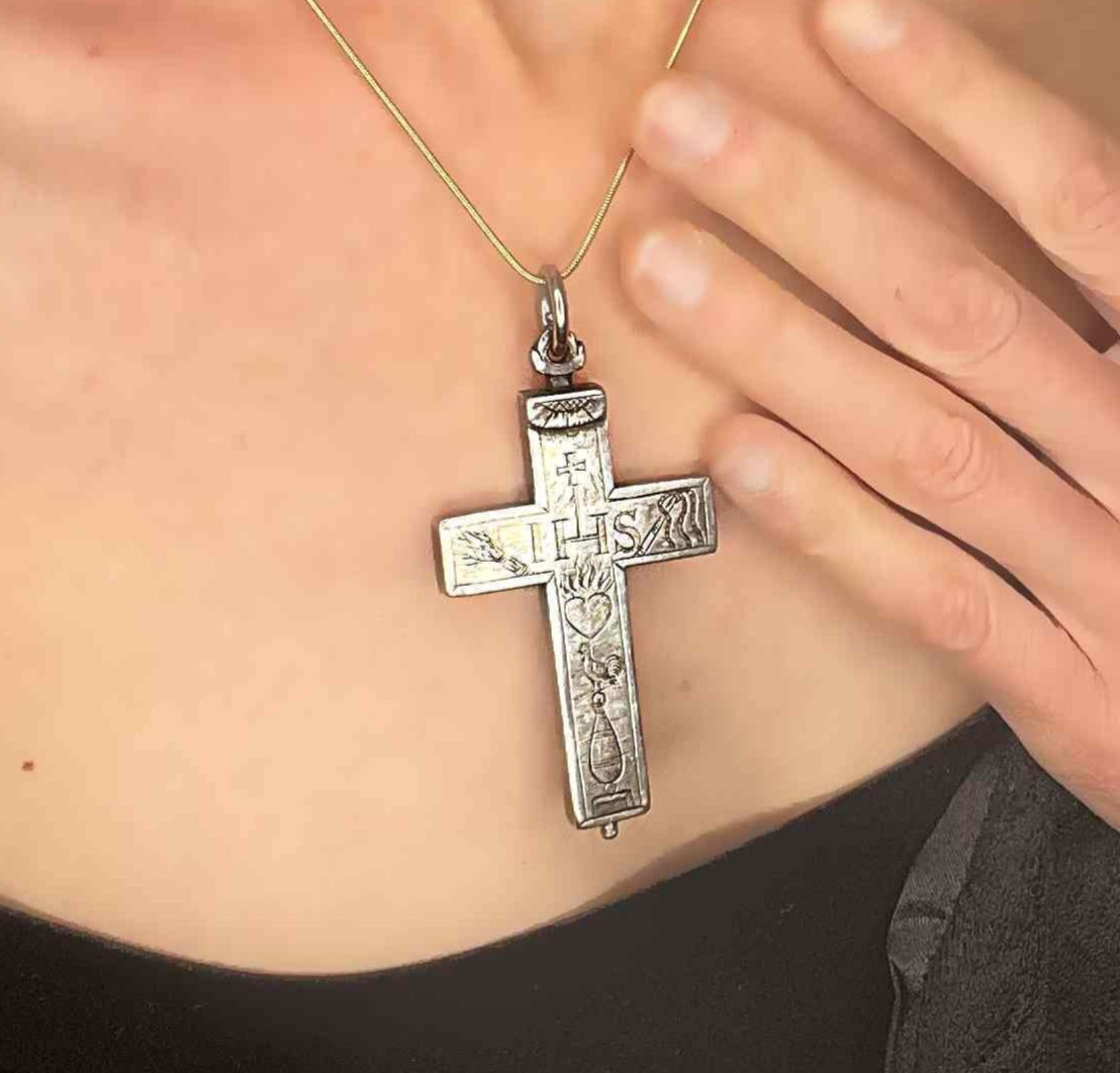 Renaissance Silver Reliquary Cross Passion of Christ Engraved