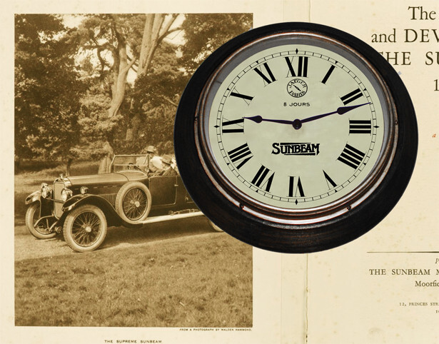 Sunbeam Vintage Style Car Clock Replica, 1920\'s Style in Enlarged Display Clock Sunbeam Vintage Style Car Clock Replica, 1920\'s Style in Enlarged Display Clock