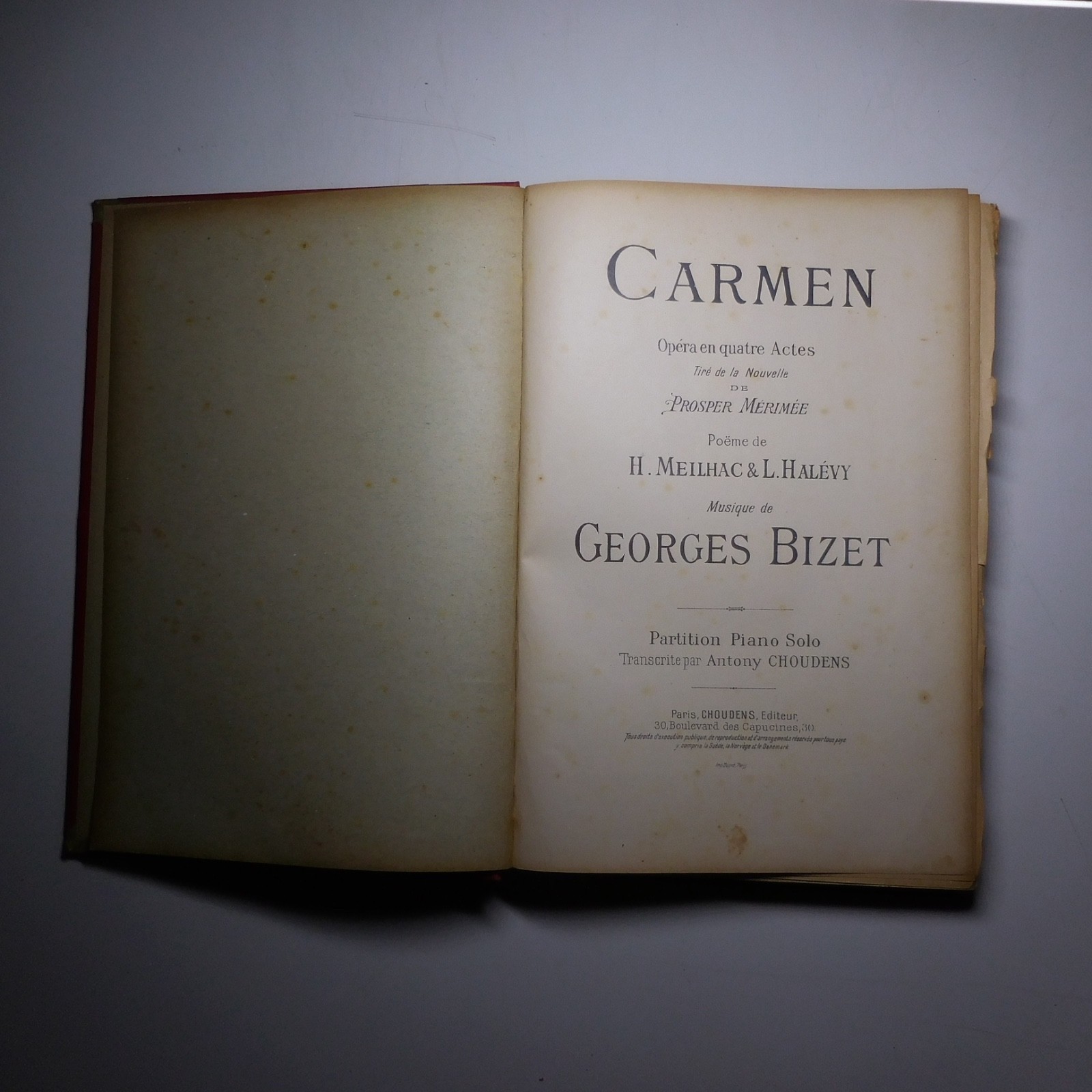 N26.19 Carmen Opera Mérimée Meilhac Halévy Georges Bizet Piano Score 1850