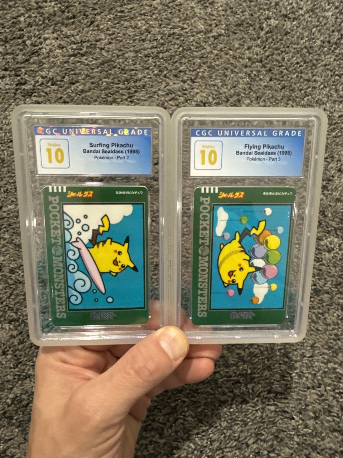 1997 Pocket Monsters Sealdass Series 2 Surfing & Flying Pikachu CGC Pristine 10