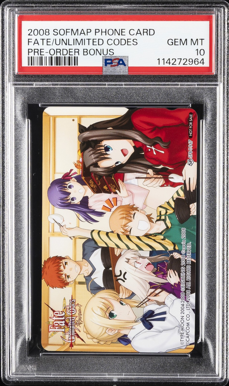 2008 SOFMAP PHONE CARD PRE-ORDER BONUS FATE/UNLIMITED CODES PSA 10 2008 SOFMAP PHONE CARD PRE-ORDER BONUS FATE/UNLIMITED CODES PSA 10