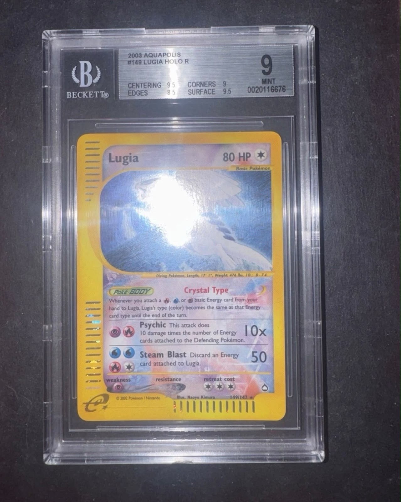 2003 Pokemon Crystal Lugia Aquapolis Holo #149 BGS 9 MINT 2003 Pokemon Crystal Lugia Aquapolis Holo #149 BGS 9 MINT