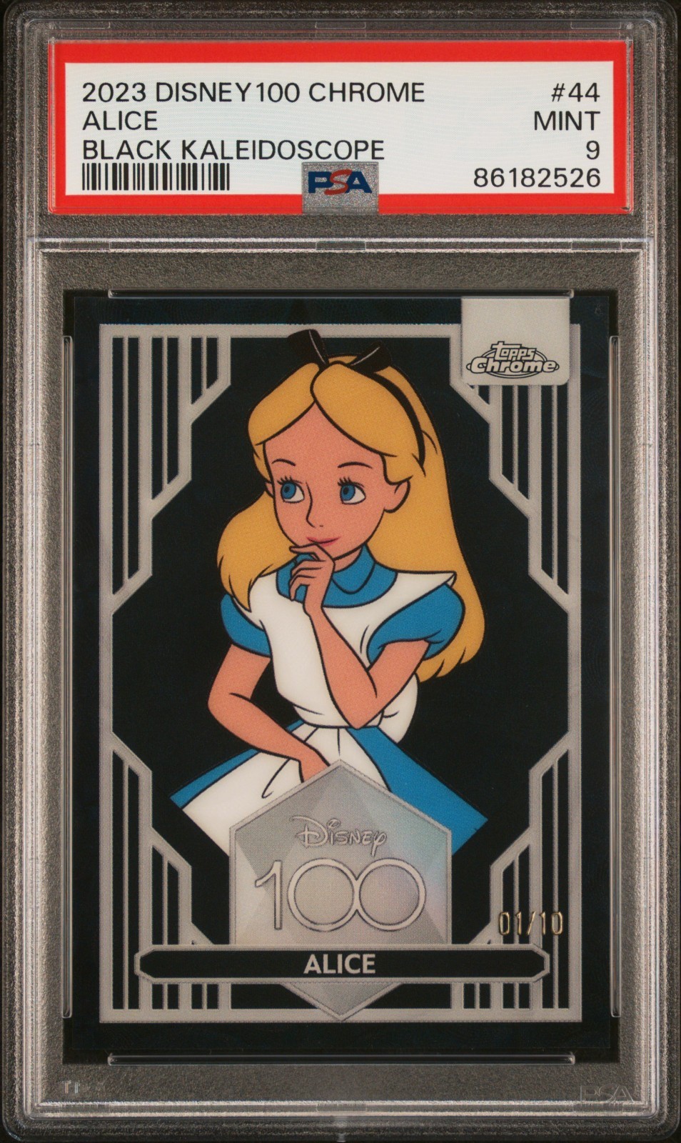 ALPHA Alice in Wonderland 2023 Topps Chrome Disney 100 Black Refractor /10 PSA 9
