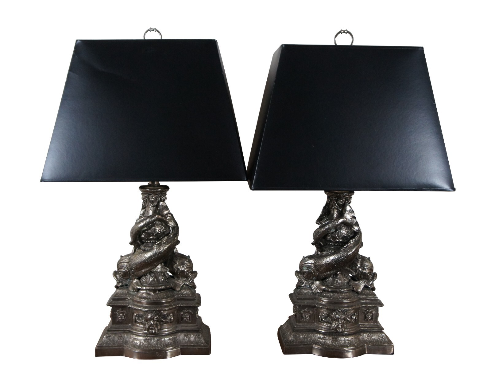 2 Maitland Smith Silver Neoclassical Delphin Koi Fish Table Banquet Lamps 32 2 Maitland Smith Silver Neoclassical Delphin Koi Fish Table Banquet Lamps 32
