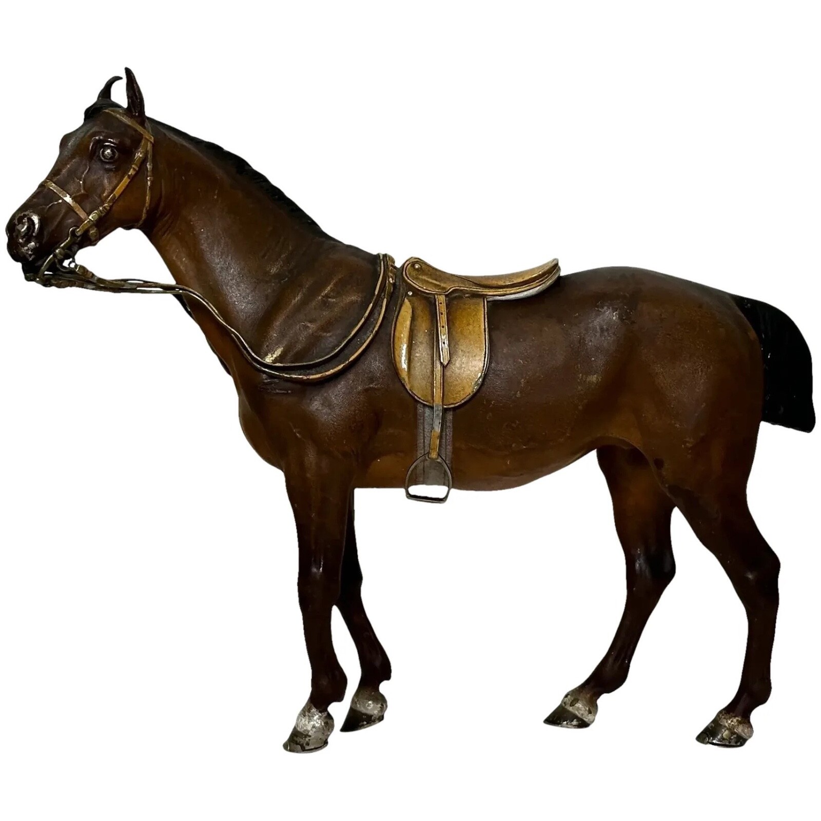 Beautiful Antique Austrian Bronze Sculpture Bay Hunter Horse By Franz Bergman