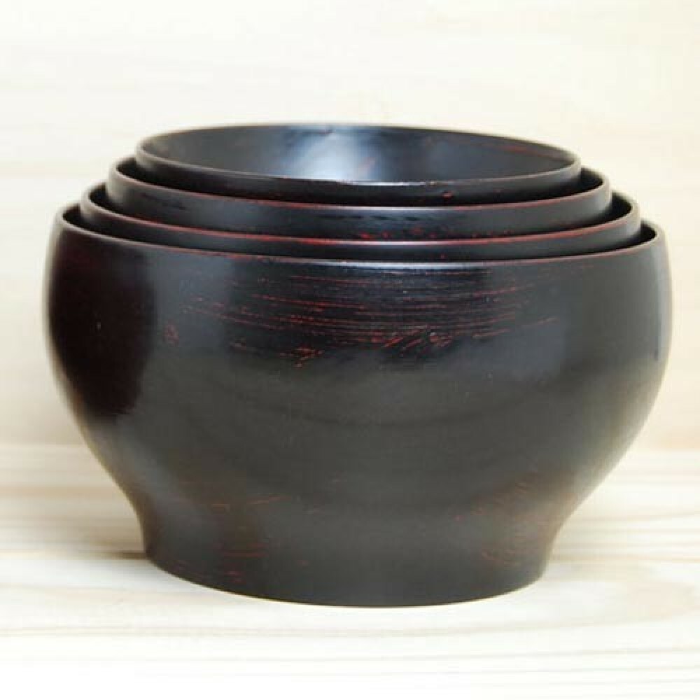 Owan Japanese Nesting bowl Echizen Lacquerware Blash Hake Negoro set of 4 Black Owan Japanese Nesting bowl Echizen Lacquerware Blash Hake Negoro set of 4 Black