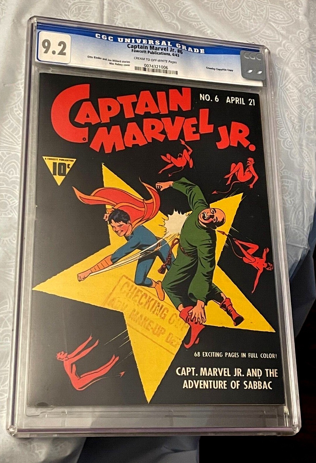 CAPTAIN MARVEL JR. 6 CGC 9.2 / MAC RABOY DEVIL (BLACK) COVER / 1943 CROWLEY FILE CAPTAIN MARVEL JR. 6 CGC 9.2 / MAC RABOY DEVIL (BLACK) COVER / 1943 CROWLEY FILE
