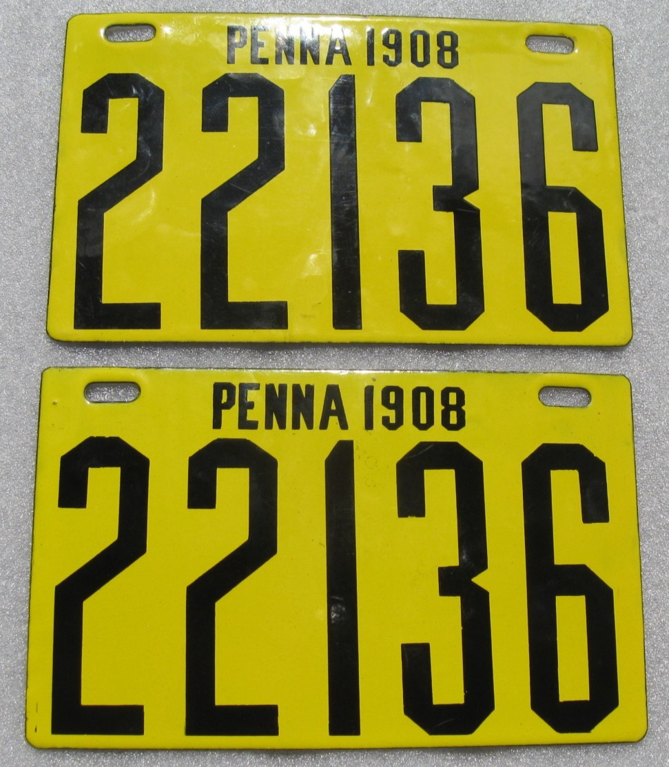 1908 PAIR PA Pennsylvania Porcelain License Plates PENNA ORIGINAL MINT ING-RICH 1908 PAIR PA Pennsylvania Porcelain License Plates PENNA ORIGINAL MINT ING-RICH