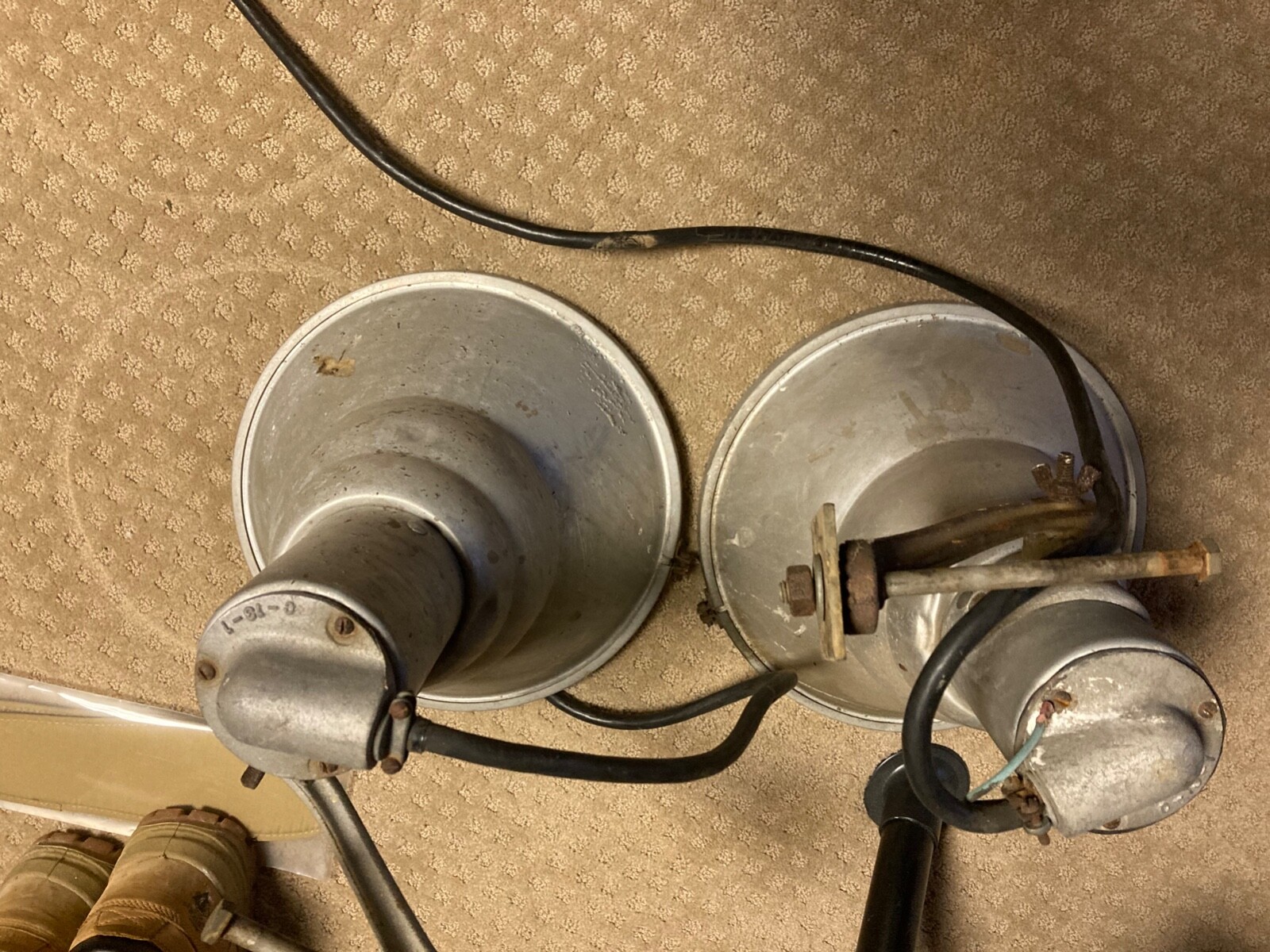 Vintage Steber Aluminum industrial flood lights off old antenna Vintage Steber Aluminum industrial flood lights off old antenna