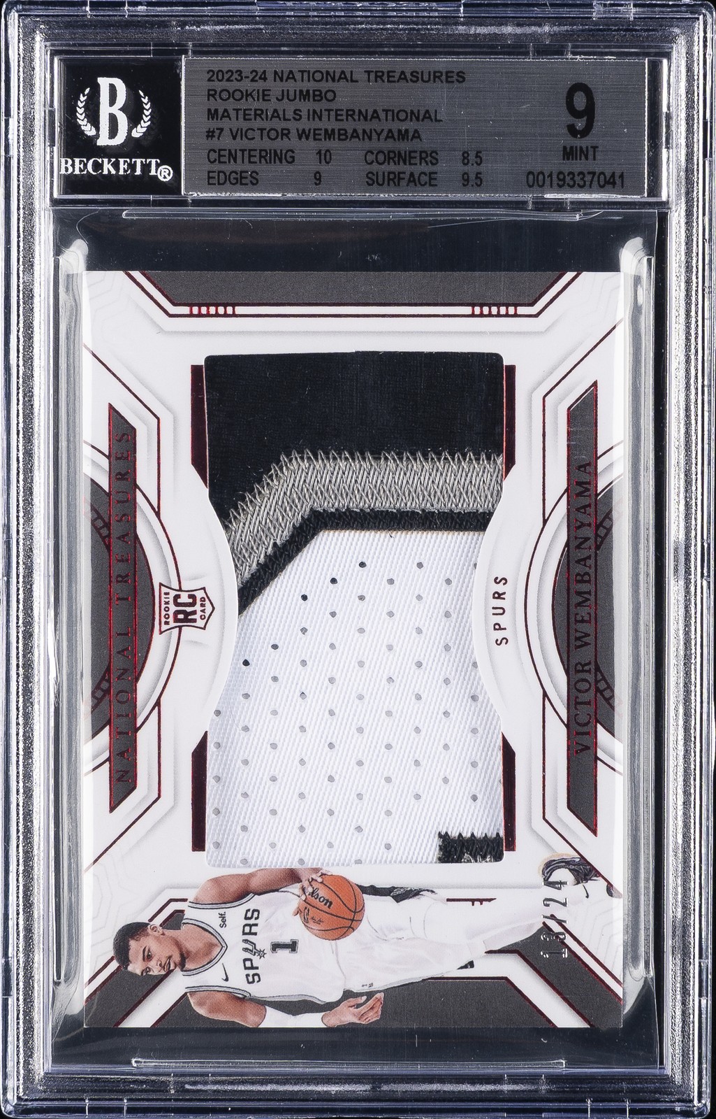 2023-24 NATIONAL TREASURES ROOKIE JUMBO MATERIALS #7 VICTOR WEMBANYAMA BGS 9