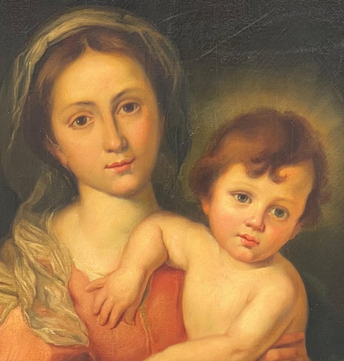 Antique Painting of Madonna Child Jesus after Murillo 6' Tall ARRIVES DEC 2026 Antique Painting of Madonna Child Jesus after Murillo 6' Tall ARRIVES DEC 2026