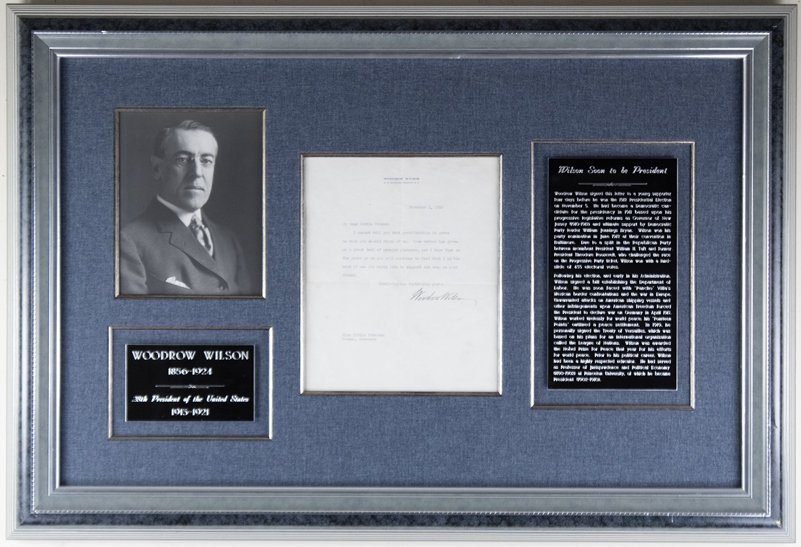 WOODROW WILSON - TYPED LETTER SIGNED 11/01/1912