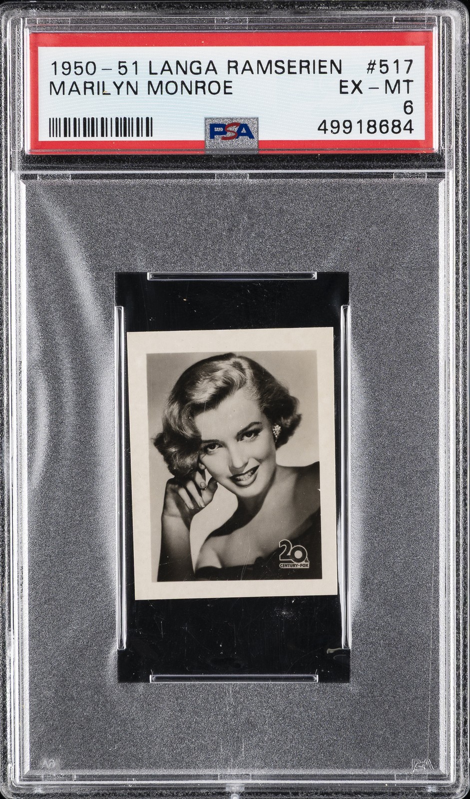 1950 ANDRA FILMSERIER IDOLBILDS STJARNSERIE-RAMSERIEN #517 MARILYN MONROE PSA 6 1950 ANDRA FILMSERIER IDOLBILDS STJARNSERIE-RAMSERIEN #517 MARILYN MONROE PSA 6