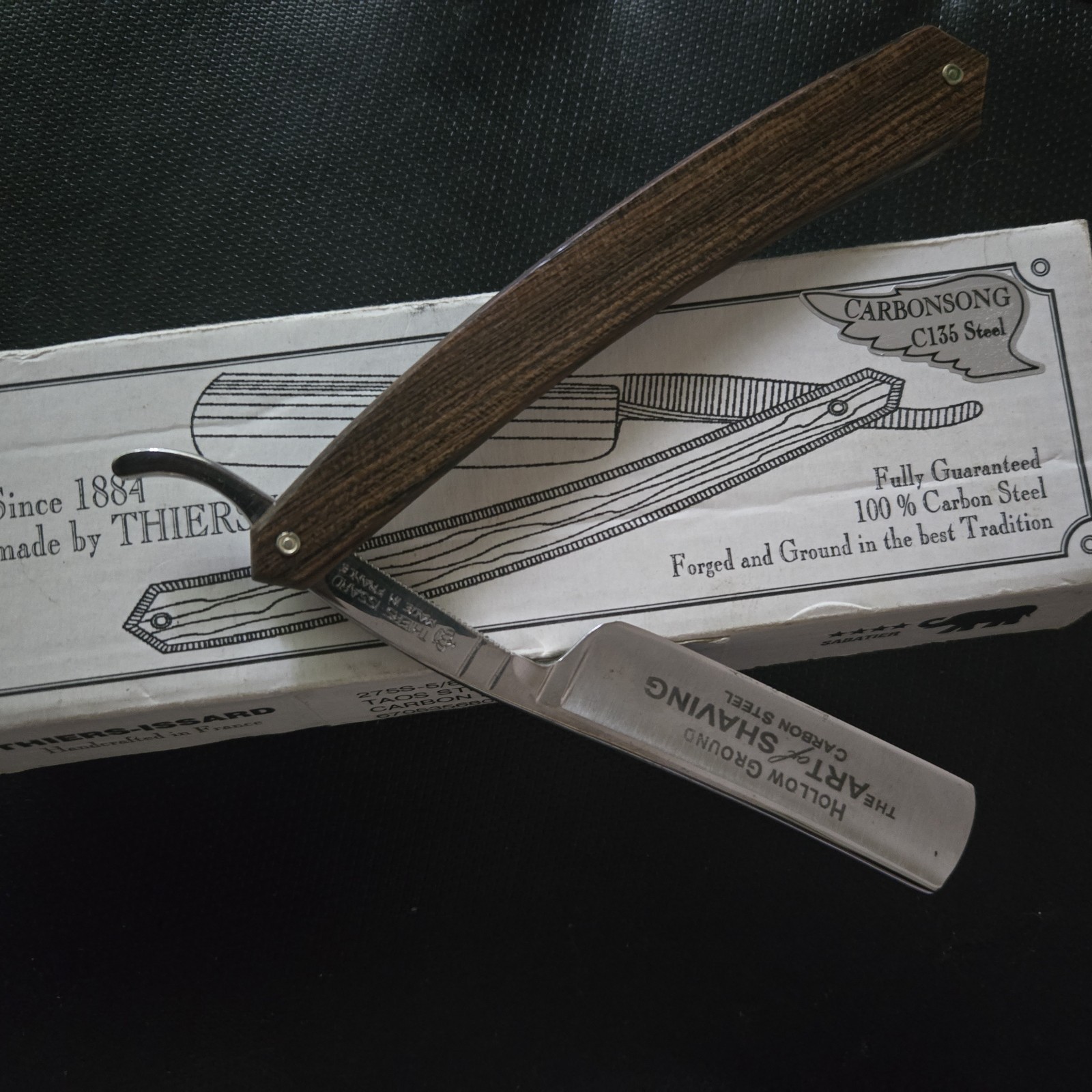 Thiers-Issard Carbonsong C135 Steel Straight Razor Wood Handle Leather Case Thiers-Issard Carbonsong C135 Steel Straight Razor Wood Handle Leather Case