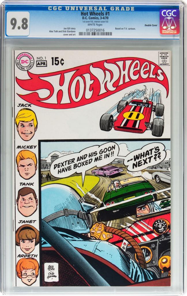 Hot Wheels #1 CGC 9.8 DC 1970 Double Cover Rare White Pages TV Cartoon C12 cm