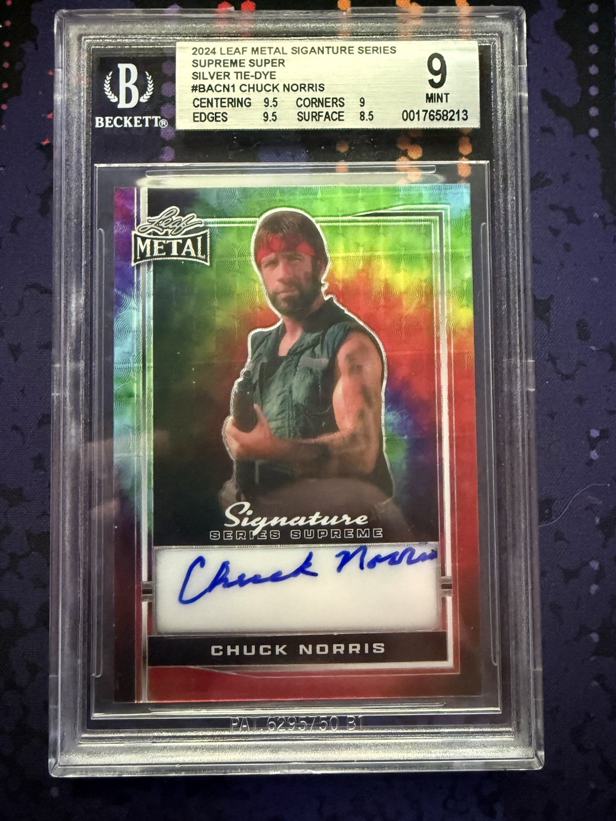 ONE OF A KIND CHUCK NORRIS SIGNED LEAF METAL CARD 1/1