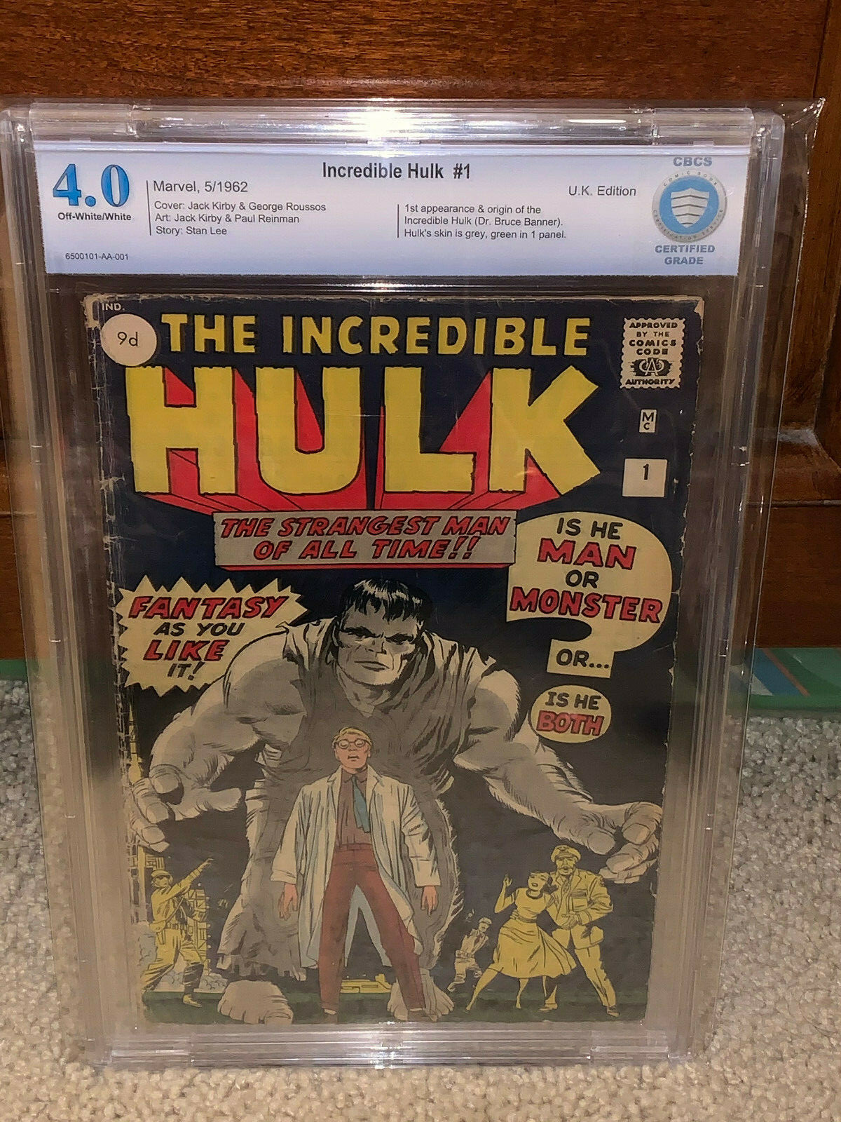 Hulk #1 CBCS 4.0 Marvel 1962 Avengers Rare UK Free CGC sized mylar K10 cm Hulk #1 CBCS 4.0 Marvel 1962 Avengers Rare UK Free CGC sized mylar K10 cm